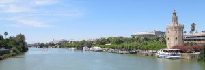 Vista del Paseo Colon de Sevilla desde el otro lado del Guadalquivir